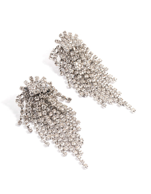 Rhodium Diamante Cupchain Cluster Drop Earrings - Lovisa