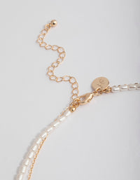 Gold Double Row Pearl Chain & Heart Locket Necklace - link has visual effect only