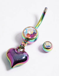 Purple Coated Surgical Steel Heart Belly Ring - link has visual effect only