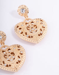 Gold Diamante Heart Filigree Drop Earrings - link has visual effect only