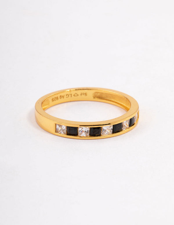 Gold Plated Sterling Silver Checkered Band Ring