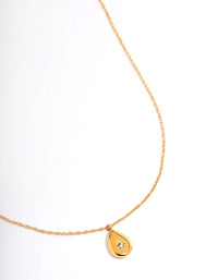 Gold Plated Stainless Steel Teardrop Stone Pendant Necklace - link has visual effect only