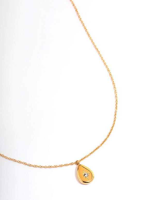 Gold Plated Stainless Steel Teardrop Stone Pendant Necklace