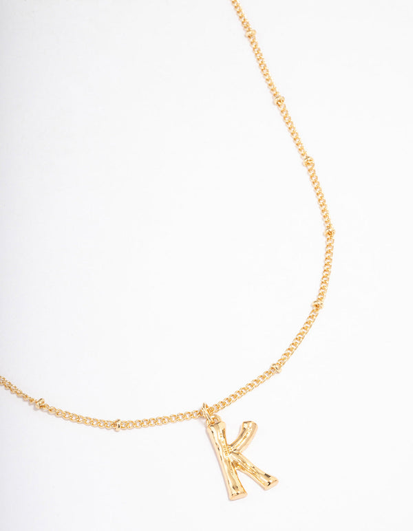 Letter 'K' Gold Plated Bamboo Initial Necklace