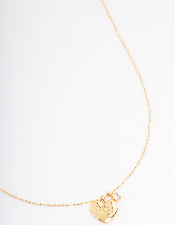 Gold Plated 'Mum' Heart Cubic Zirconia Necklace