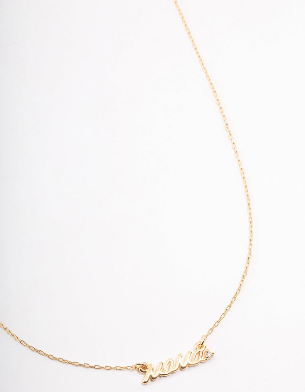 Gold Plated 'Mama' Cubic Zirconia Necklace