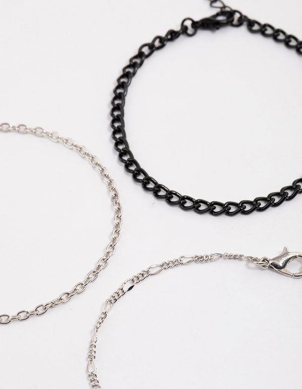 Silver Figaro & Link Bracelet Pack