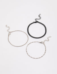 Silver Figaro & Link Bracelet Pack - link has visual effect only