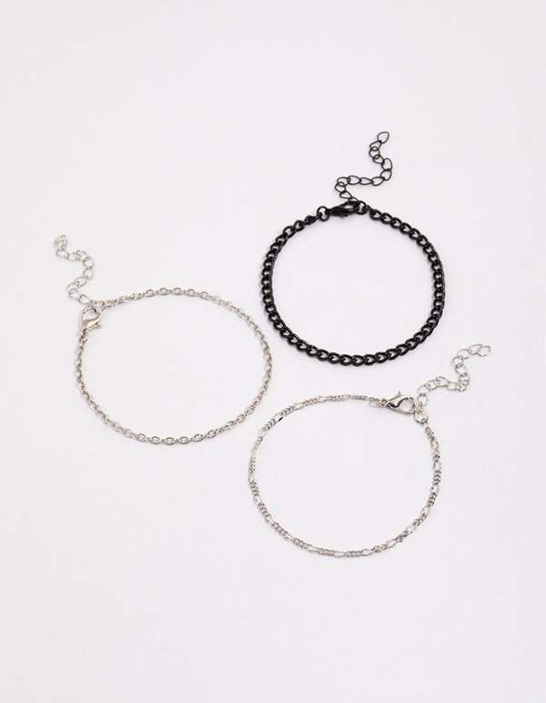 Silver Figaro & Link Bracelet Pack