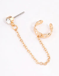 Gold Chainlink Cuff & Diamante Chain Earrings - link has visual effect only