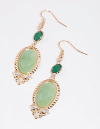 Green Large Stone Ornate Drop Earrings - link has visual effect only