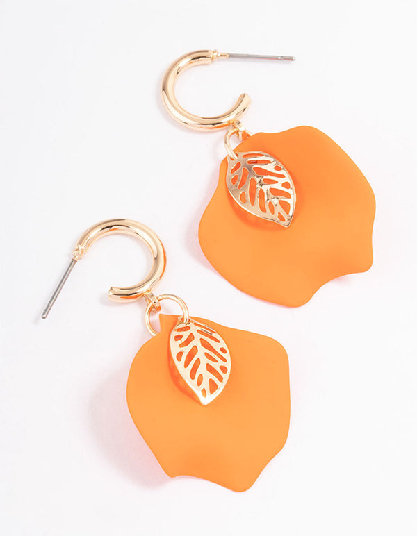 Orange Petal & Leaf Huggie Earrings