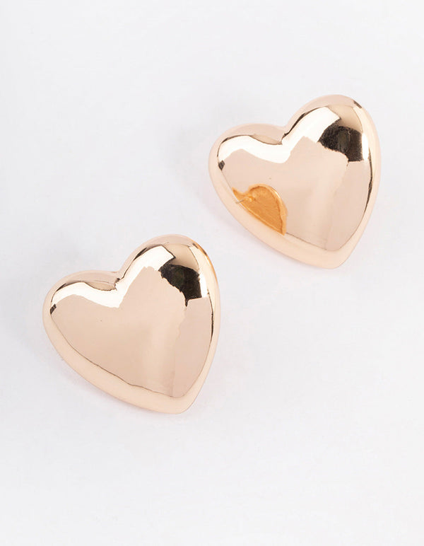 Gold Smooth Heart Stud Earrings