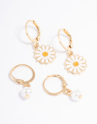 Gold Pearl & Daisy Earrings Pack - link has visual effect only