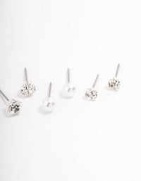 Silver Pearl & Diamante Stud Earrings 4-Pack - link has visual effect only