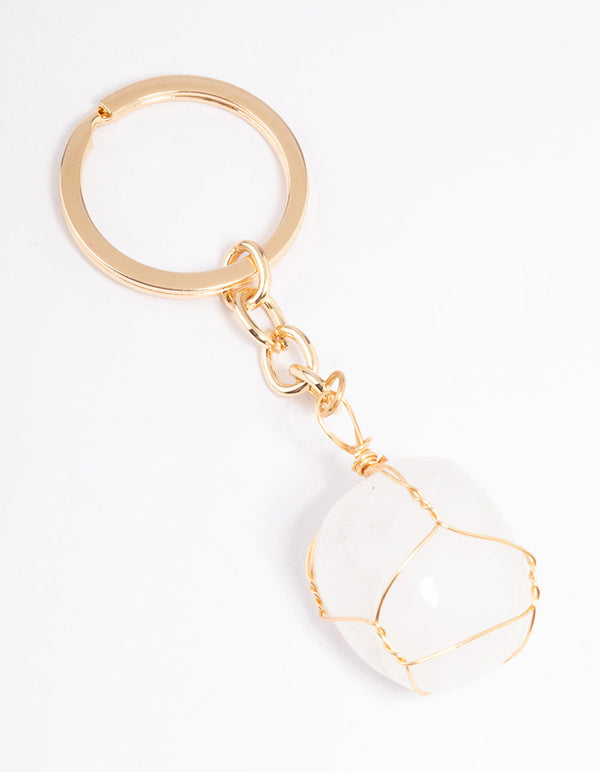 Gold Clear Quartz Semi-Precious Key Ring