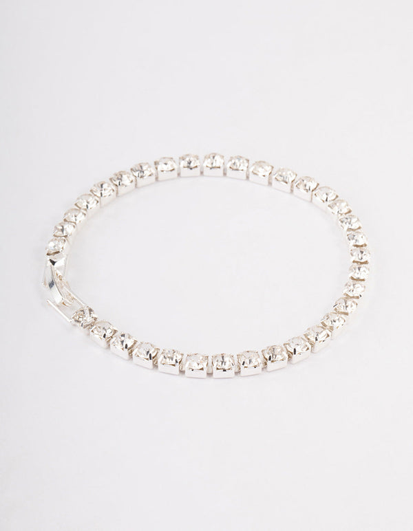 Silver Diamante Round Stone Tennis Bracelet