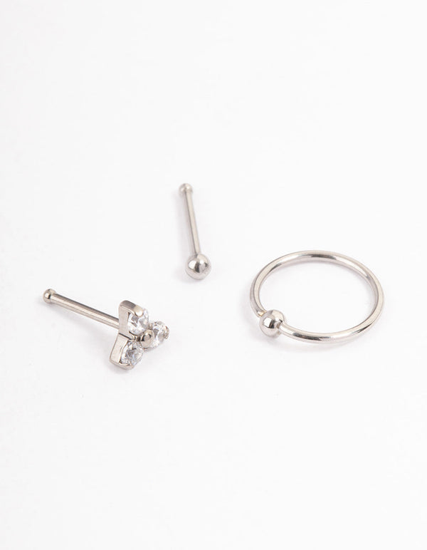 Surgical Steel Cubic Zirconia Flower Nose Ring Pack