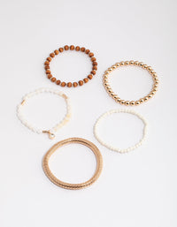 Gold Mixed Beaded Bracelet 5-Pack - link has visual effect only
