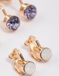 Gold Simple Diamante Clip On Earrings 5-Pack - link has visual effect only