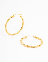 Gold Plated Stainless Steel Medium Thin Twisted Hoop Earrings - link has visual effect only