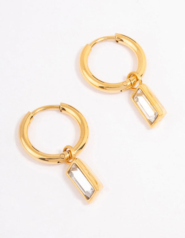 Gold Plated Stainless Steel Classic Baguette Huggie Earrings