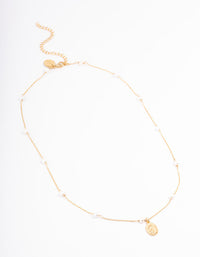 Gold Plated Stainless Steel Freshwater Pearl Station Coin Necklace - link has visual effect only