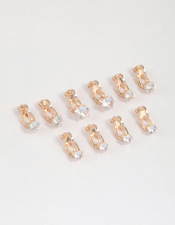 Rose Gold Graduating Diamante Clip On Earrings 5-Pack