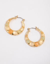 Gold Round Stone Hoop Earrings - link has visual effect only