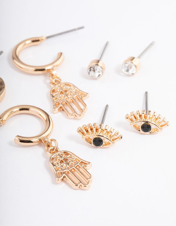 Lovisa Triple Band Diamante Hoop Earrings in Gold
