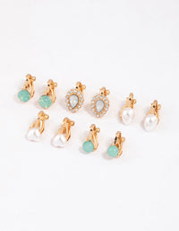 Gold Pearl & Diamante Pear Clip On Earrings 5-Pack - link has visual effect only