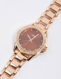 Rose Gold Plated Diamante Watch - link has visual effect only