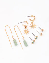 Gold Mixed Celestial & Thread Through Earrings 4-Pack - link has visual effect only