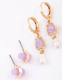 Gold Amethyst Celestial & Pearly Earrings 4-Pack - link has visual effect only