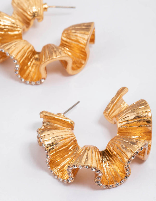 Gold Statement Diamante Wave Hoop Earrings Lovisa
