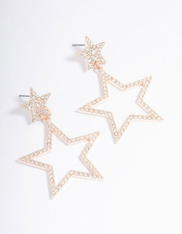 Rose Gold Glamorous Star Drop Earrings