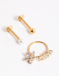 Gold Plated Surgical Steel Flower Drop Pearl Flat Back - link has visual effect only