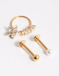 Gold Plated Surgical Steel Flower Drop Pearl Flat Back - link has visual effect only