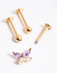 Gold Plated Surgical Steel Cubic Zirconia Butterfly Stud Flat Back - link has visual effect only