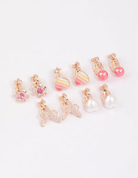 Kids Pink Butterfly & Heart Clip On Earrings 6-Pack - link has visual effect only