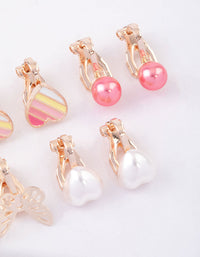 Kids Pink Butterfly & Heart Clip On Earrings 6-Pack - link has visual effect only