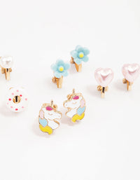 Kids Donut & Flower Clip On Earrings 6-Pack - link has visual effect only