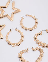 Gold Textured Star Hoop Earrings Pack - link has visual effect only