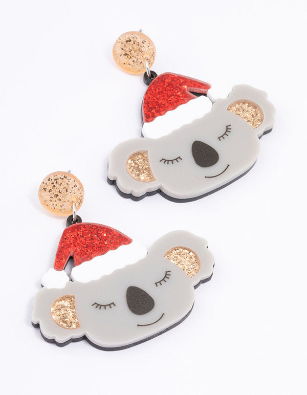 Acrylic Sleepy Christmas Koala Drop Earrings