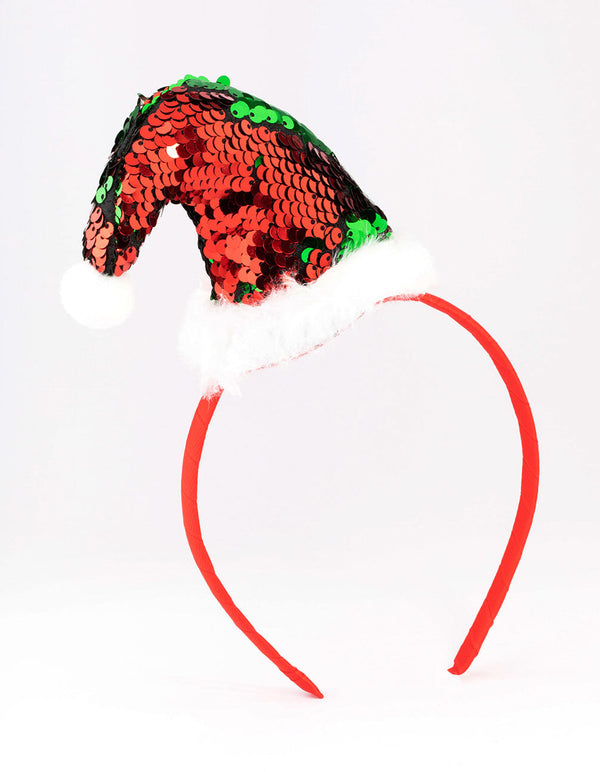 Fabric Red Sequin Santa Hat Headband