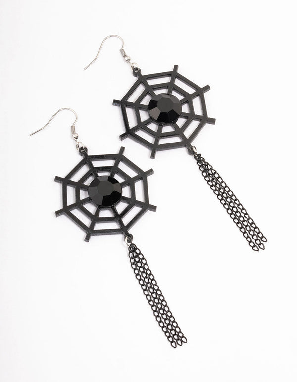 Black Spiderweb Drop Earrings