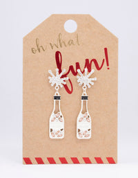 Silver Diamante Champagne Bottle Drop Earrings - link has visual effect only