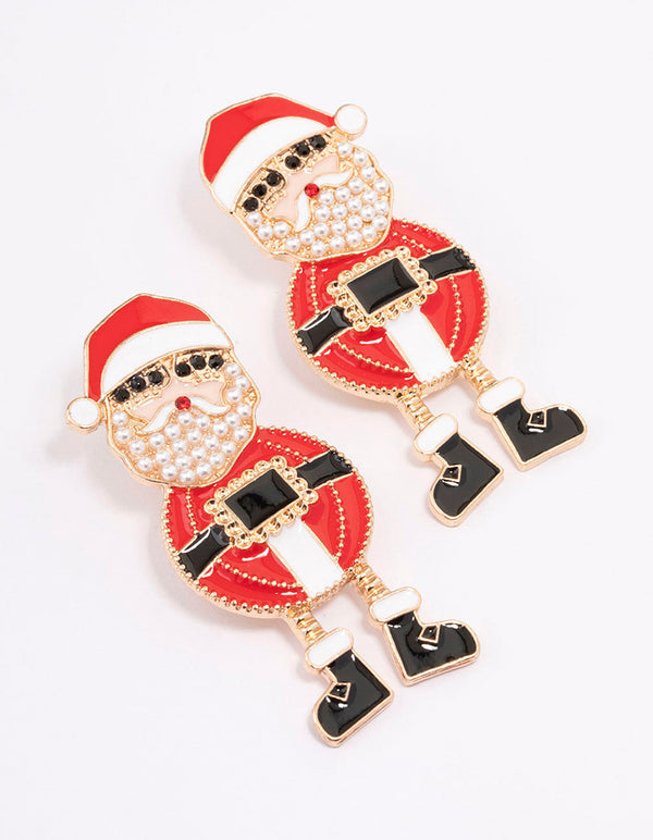 Gold Pearl Santa Drop Earrings