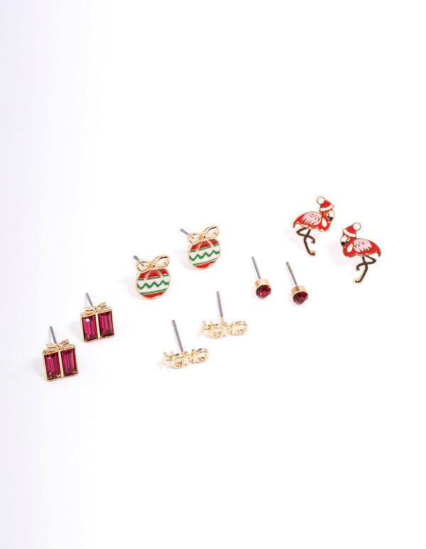 Christmas Flamingo Stud Earrings 5-Pack