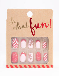 Pink Gingerbread & Red Striped Press On Nails - link has visual effect only
